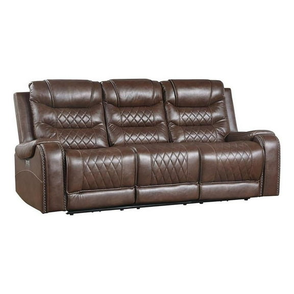 Pemberley Row Microfiber Brown Sofa Rectangular Power Reclining with USB Charging 86.5" x 40.5" x 37.5"