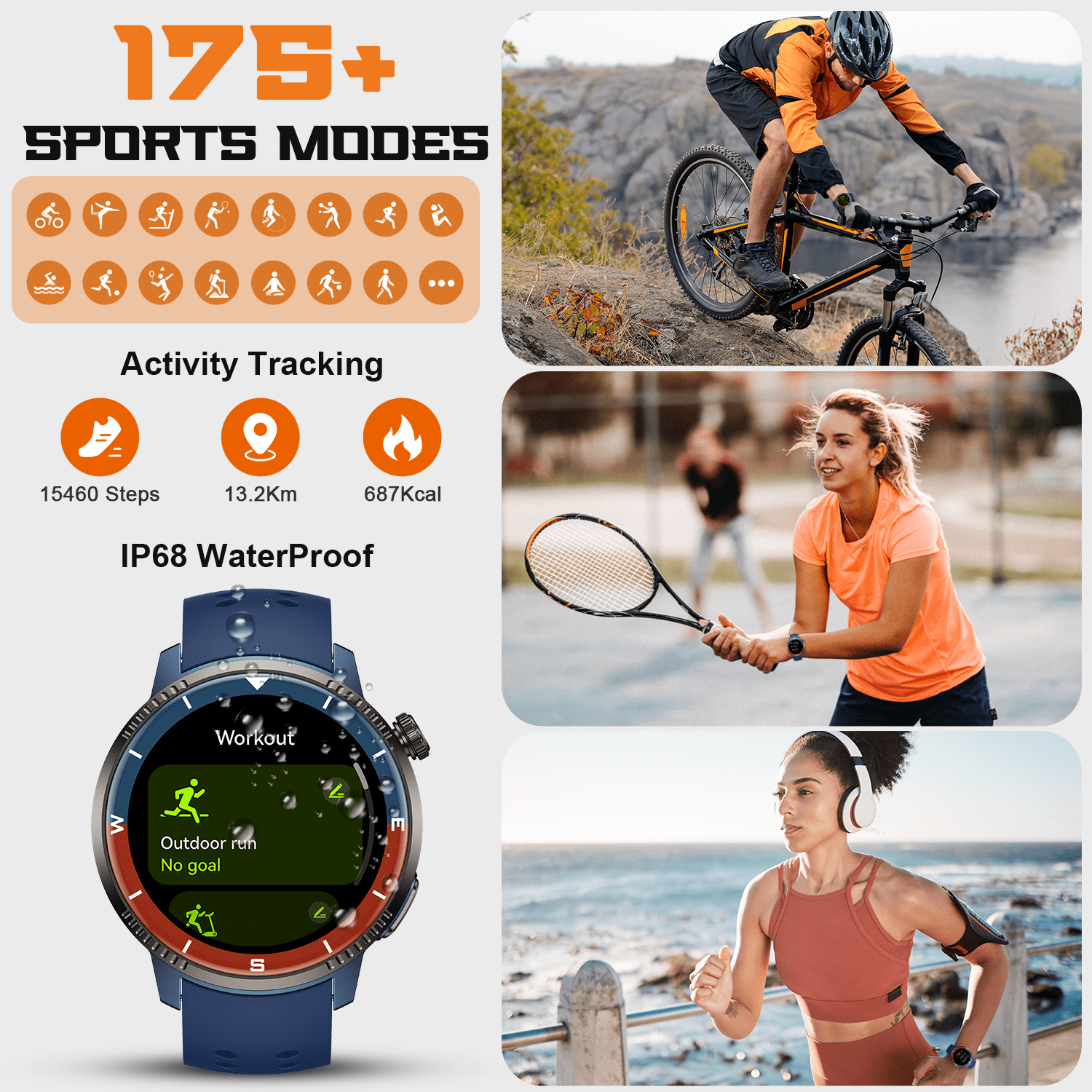 Smart Watch(Answer/Make Call), Smartwatch for Men Women, 1.43"HD AMOLED Display, Fitness watch with 170+ Sport Modes, IP68 Waterproof/Pedometer/Sleep Monitor, Activity Tracker for Android iOS