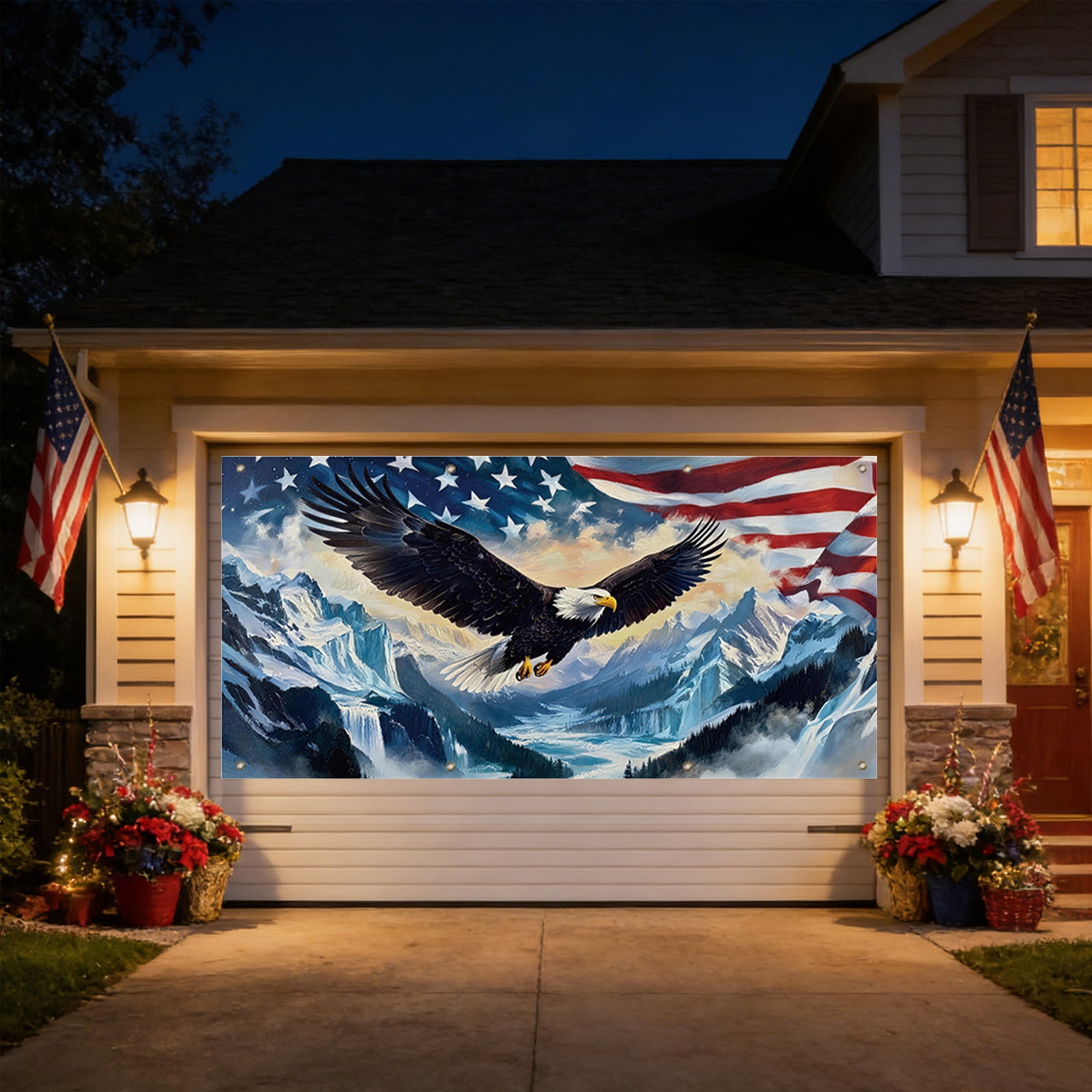157.4X72.8 In 250Th Usa Anniversary Patriotic Garage Door Cover Bird Flag 4Th Of July Decor