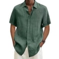 thumbnail image 3 of Lishi Blouse d'Été Ample en Coton et Lin pour Hommes, Manches Courtes, Col Rabattu, Fermeture à Boutons, Hauts Surdimensionnés (P-5TG), 3 of 5