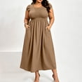 thumbnail image 4 of Efsteb Loose Fitting Dresses for Women Plus Size Smocked Pleated Maxi Dress Short Sleeve Empire Waist Summer Fashion Casual Long Dress with Pockets (Brown,L), 4 of 9
