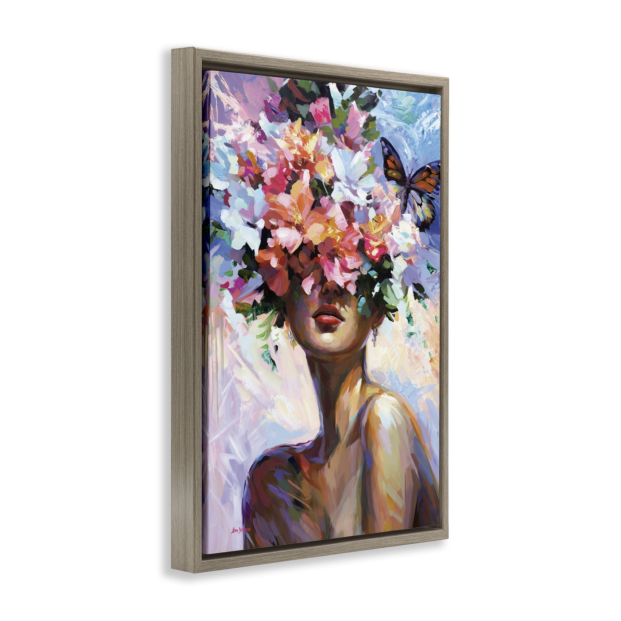 Stupell Industries Surrounded By Florals Plants & Flowers Painting Brown Floater Framed Canvas Art Print Wall Art, 17 x 25