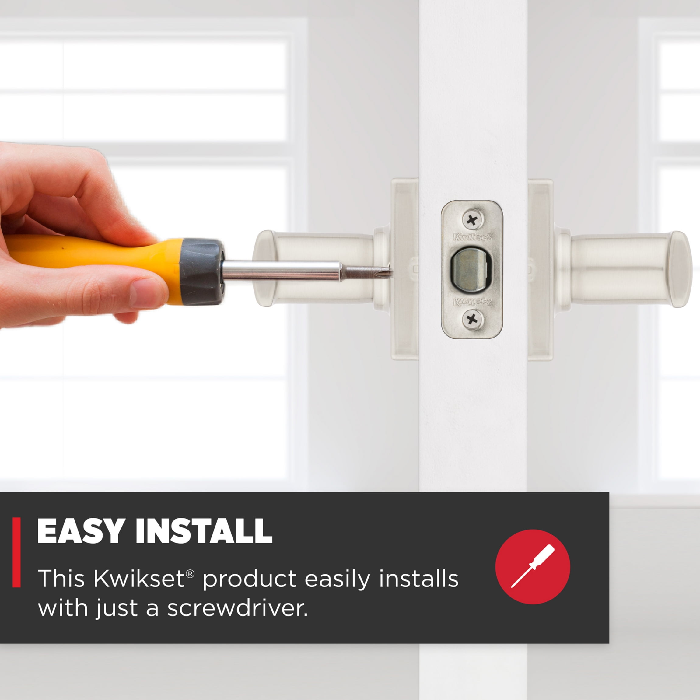 Kwikset Breton Square Passage Lever Doorknob Satin Nickel