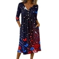 thumbnail image 2 of Wutalume Womens Summer Dresses Patriotic - 3/4 Sleeve Button-Down Mid-Length Lightweight Casual Sundress for July 4th BBQ ,Black L, 2 of 8