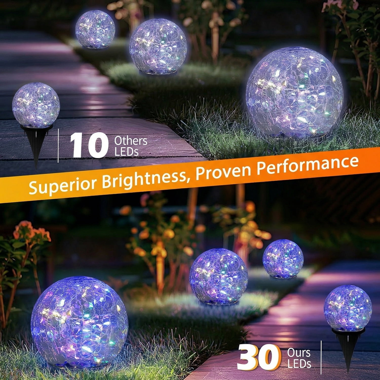 COWIN 4 Pack 3.9'' Solar Globe Lights Outdoor Waterproof ,30 LED Cracked Glass Globe Solar Power Ground Lights,Solar Orbs Outside-Outdoor Decorations Patio & Yard Lawn Backyard Decor(Multicolor)
