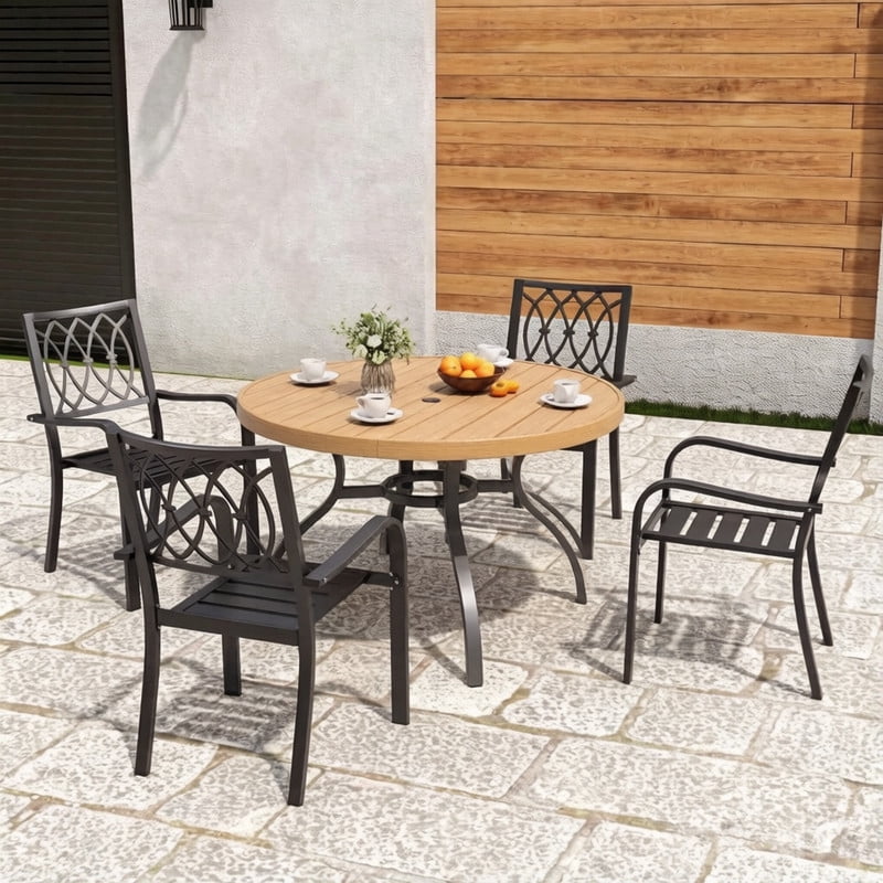 Howcool 1-Pcs 47" Outdoor Round Dining Table, Rust-Resistant Patio Table with Umbrella Hole