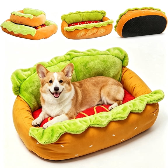 Clearance Under 20 Hot Dog Dog Bed, Soft Plush Small Cute and Warm Cozy Food Dog Cat Bed, Removable & Washable Pet Mat, Washer and Dryer Friendly