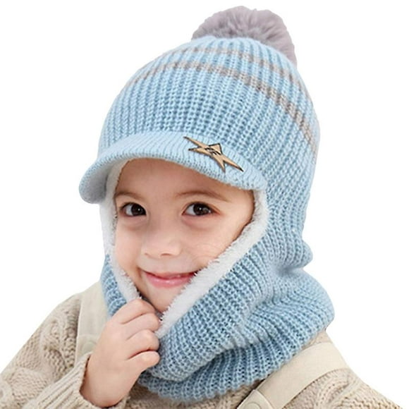 Warmer Kids Knit Cap Boy Girl Fleece Lined Neck Warmer Balaclava Brim Hat