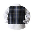 thumbnail image 5 of Ruiwill Boys Outfit Set Childrens Three Piece Suit With Vest Stylish Checkered Design For Party Celebrations Formal Events Long Sleeve Crew Neck Print Boy Clothes Red Size 18-24 Months, 5 of 8