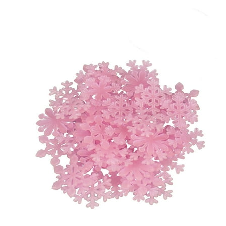 MUSEYA 50Pcs 3D Pink Snowflake Wall Decals Glow in The Dark for Holiday Wall Decorations