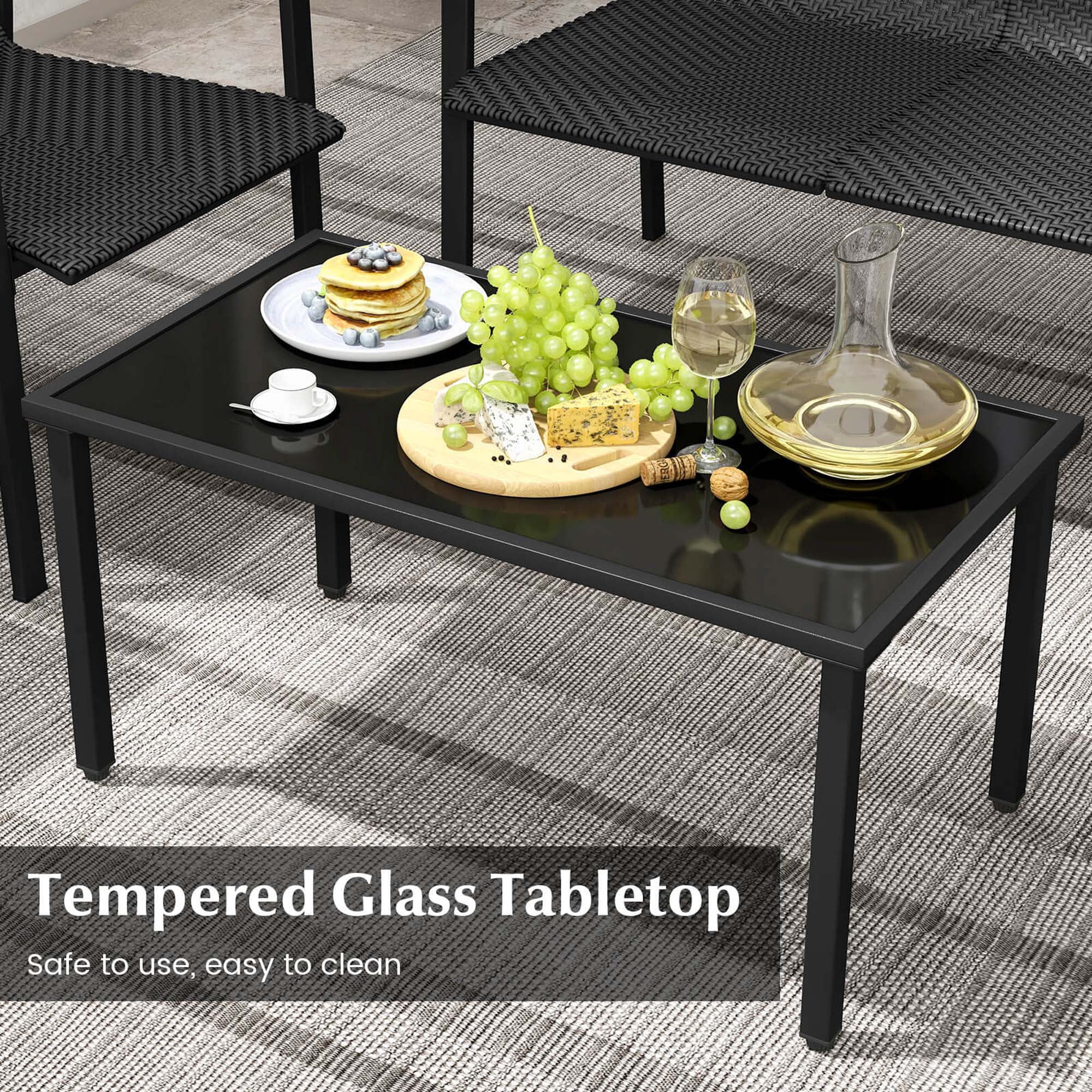 Costway 4 PCS Outdoor Wicker Patio Furniture Set w/ Heavy-Duty Galvanized Metal Frame Black