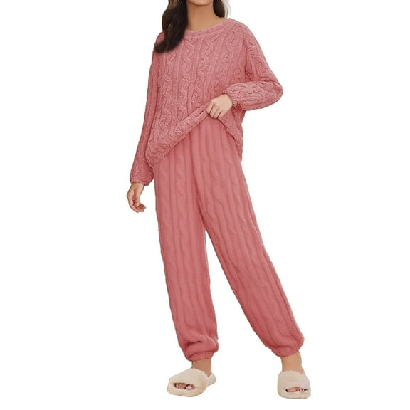 WCJM Women Pajama Sets Pink Plus Size Pajamas for Women Set Womens Pajama Sets Fleece Pajamas Comfortable Pullover Tops Sleep Pants Lounging Warm Sleepwear Woman Flannel Pajamas