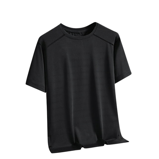 pstuiky camiseta de hombre, Camiseta deportiva informal de seda helada, transpirable, de manga corta y cuello redondo, de color liso para hombre camisas casuales para hombre xxl