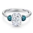 thumbnail image 3 of Gem Stone King 925 Sterling Silver White Moissanite and Blue Diamond Engagement Ring for Women | 2.64 Cttw | Oval 9X7MM | Gemstone Birthstone | Size 5, 3 of 7
