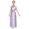 thumbnail image 2 of Sholeno Girls Sleeveless Lyrical Dance Dress Color Block Ruched Crop Top Keyhole Back Flowy Split Chiffon Skirt Lavender 6, 2 of 6