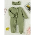 thumbnail image 3 of HWJAD Baby Girls Knit Footies Newborn Zip Up Onesie Romper Ruffles Infant Long Sleeve Jumpsuit Headband Clothes, 3 of 8