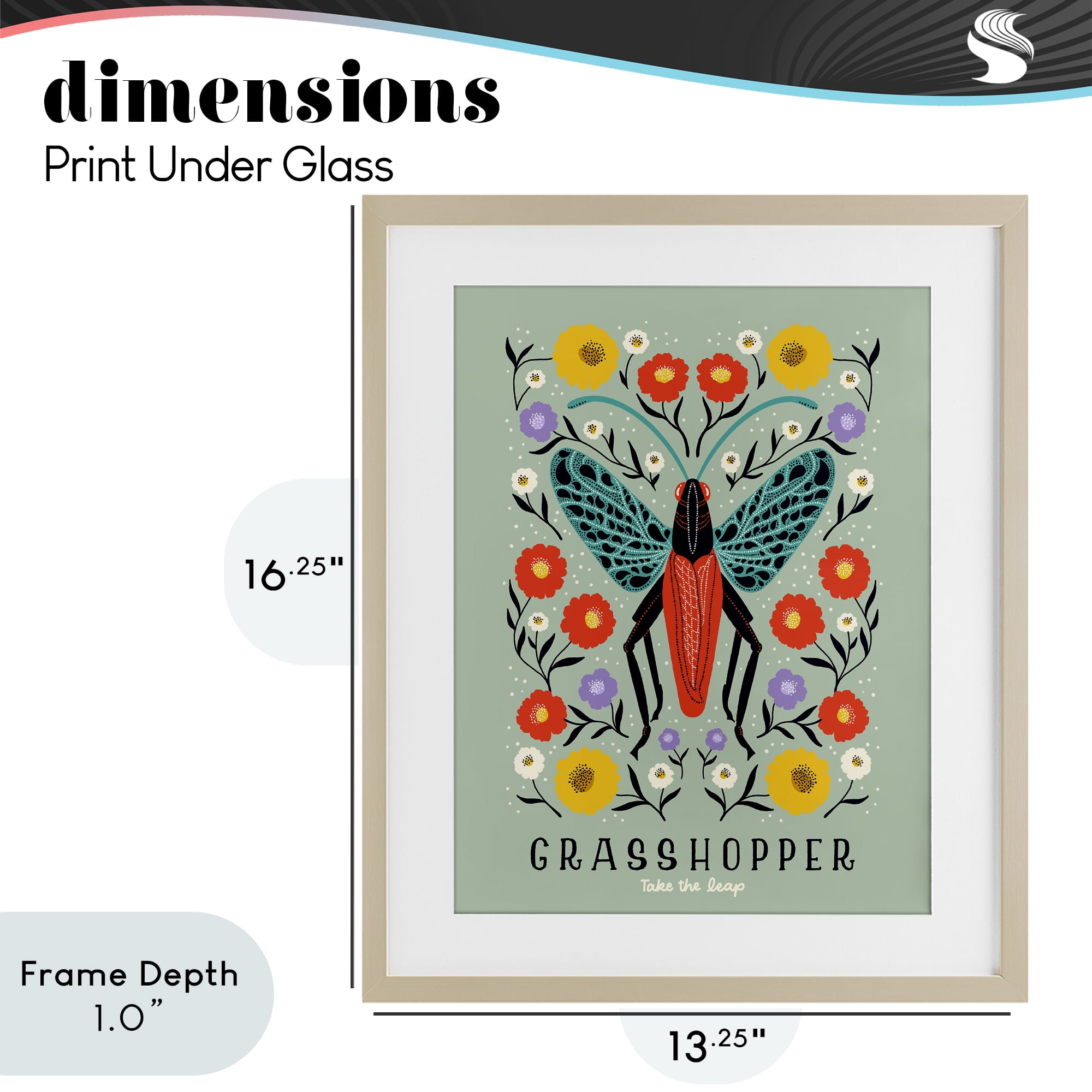 Stupell Industries Symmetrical Grasshopper with Blooms Birch Framed Print Under Glass, design by Indira Prieto | IndySign