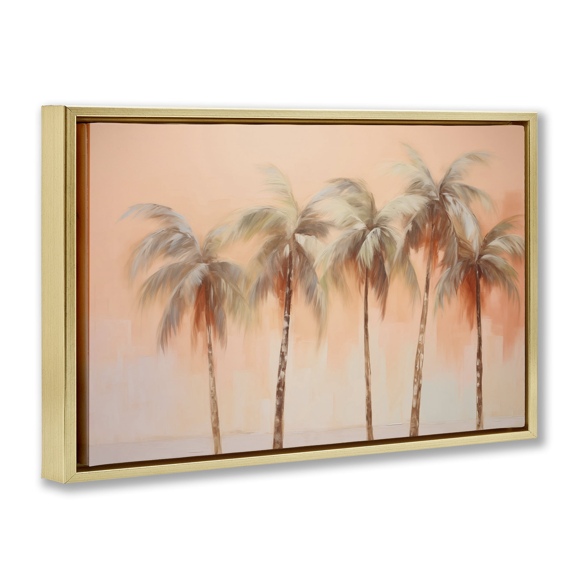 Stupell Industries Soft Palm Tree Lineup Plants & Flowers Painting Gold Floater Framed Canvas Art Print Wall Art, 25 x 17