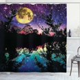 thumbnail image 1 of Cortina de ducha de poliéster, 92,7 x 213 cm, paisaje de lago y luna, color morado, 1 of 4