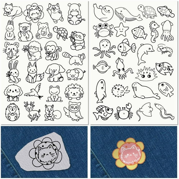 50Pcs Sea Animals Water Soluble Embroidery Patterns Ocean Summer Turtle Hand Sewing Stick and Stitch Transfers Paper Stabilizers Wash Away Pre-Printed Self Adhesive for Cloth Sewing Lovers