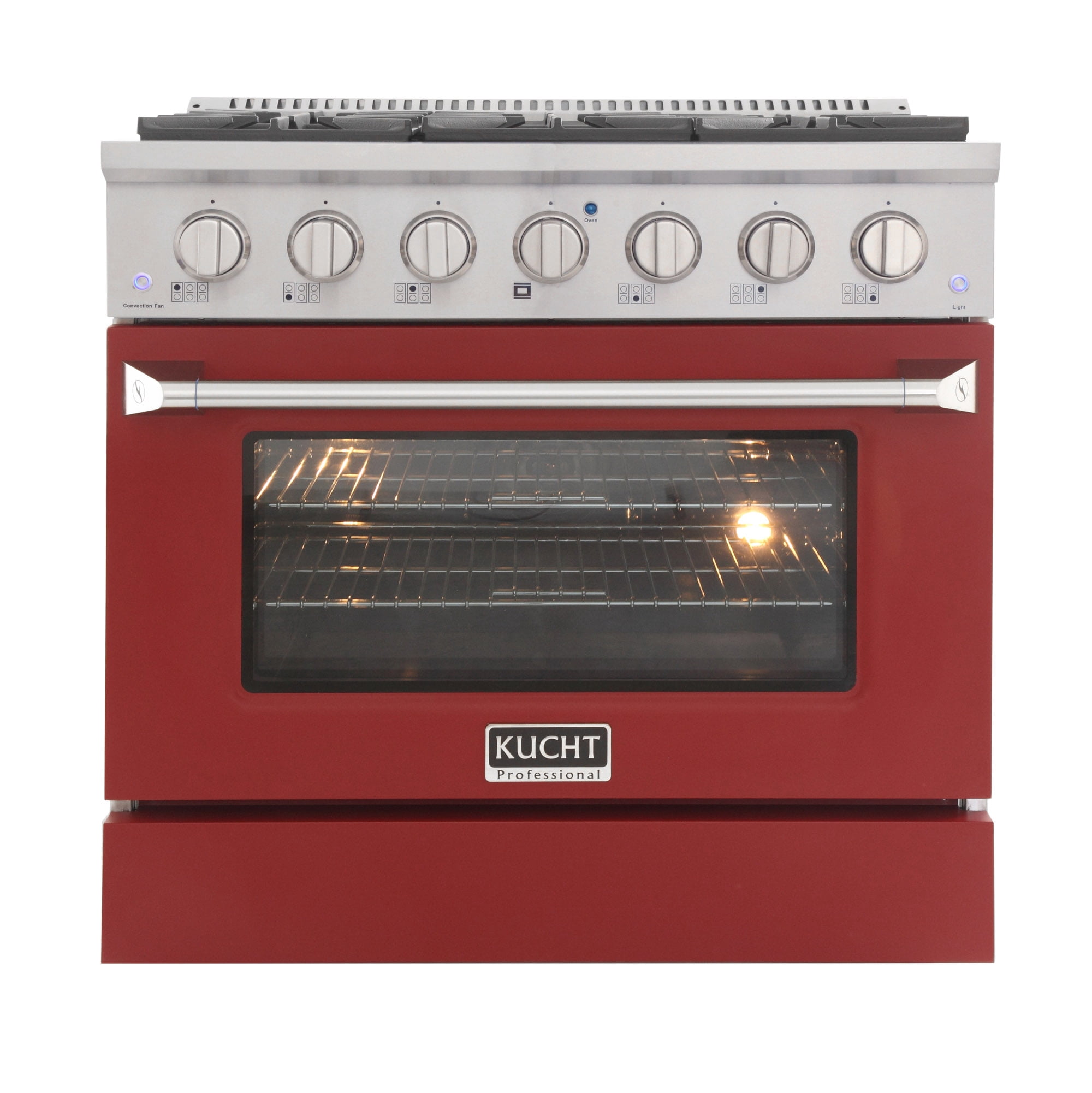 36 in. 5.2 cu. ft Dual Fuel Range for Natural Gas Sealed Burners in Red.