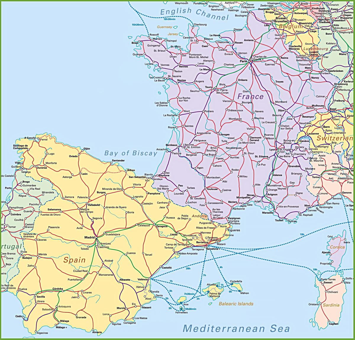 25"x24" Heavyweight Photo Paper Quality Poster: Map of Spain and France ...