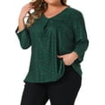 thumbnail image 2 of DARING DIVA Women's Plus V Neck 3/4 Sleeve Botanical Print Blouse Tunic Top 1X Dark Green, 2 of 7