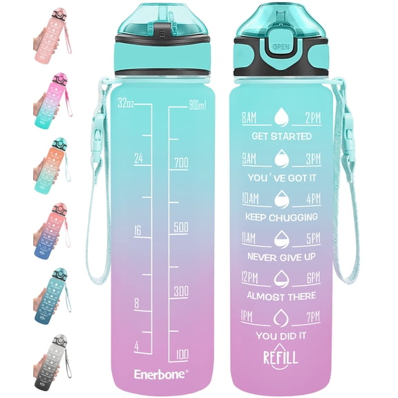 32 oz Drinking Water Bottle with Times to Drink and Straw,Motivational with Carrying Strap,Leakproof BPA & Toxic Free,Ensure You Drink Enough Water for Fitness Gym Outdoor