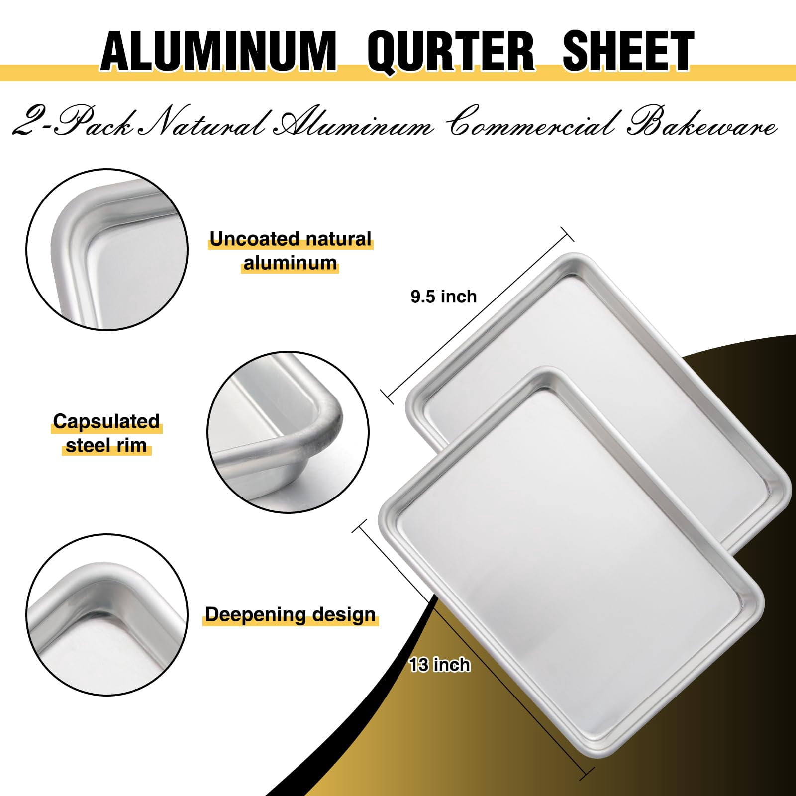 Commercial Quality Baking Sheet Pan Set  Aluminum Cookie Encapsulated Galvanized Steel Rim Warp Resistant Baker's Quarter Tray Pans For Roasting