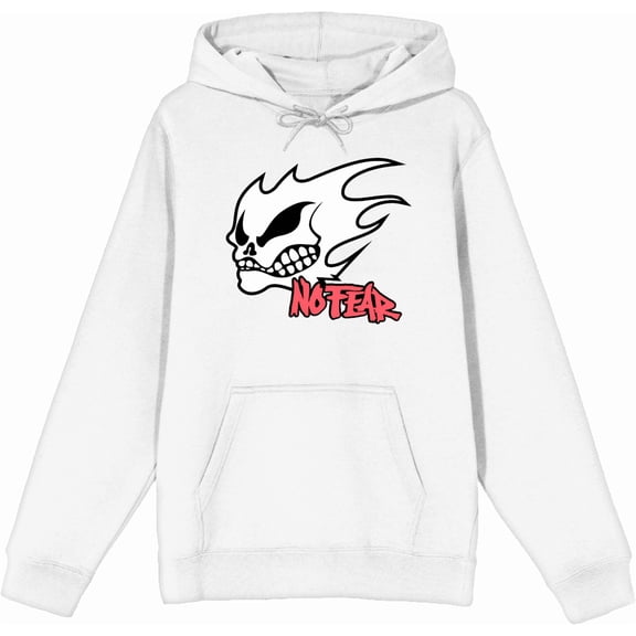 No Fear Fire Skull Logo Adult White Long Sleeve Hoodie-3XL