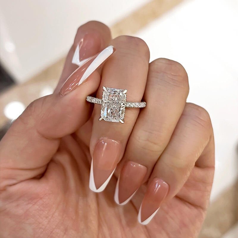 Diiro Radiant Cut Moissanite Diamond Engagement Ring, Vermeil Yellow Gold Solitaire Ring, Wedding Promise Jewelry, Ring for Her