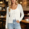 thumbnail image 5 of VJGBEGW Womens Fashion Cardigan Casucal Tie Front Shrugs Sweaters Tops Long Sleeve Knit Cropped Cardigans Tops White S, 5 of 7