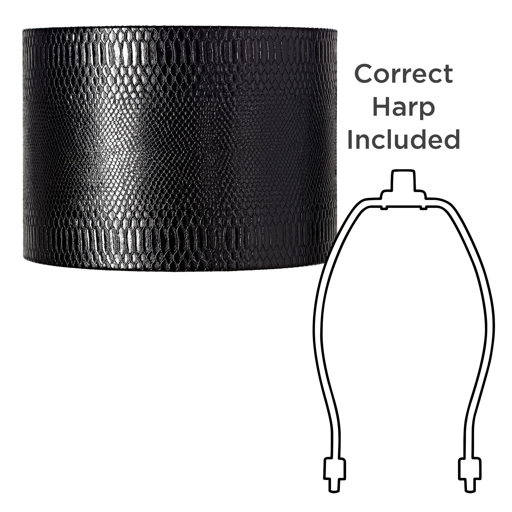Springcrest Set of 2 Drum Print Lamp Shades Black Medium 15" Top x 15" Bottom x 11" Slant Spider Replacement Harp Finial Fitting