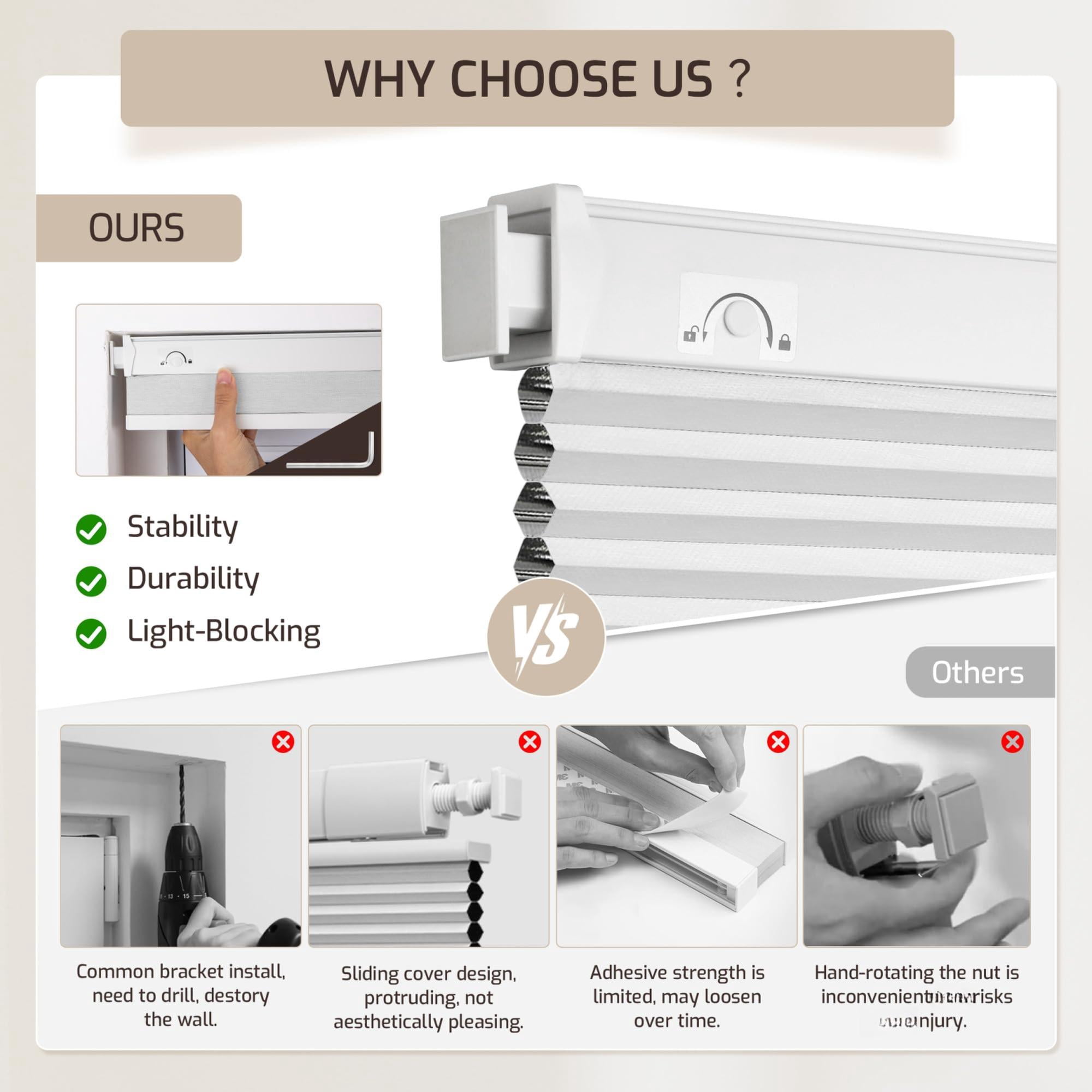 No Drill Tools Cordless Cellular Shades Blackout Honeycomb Blinds For Indoor Windows Uv Protection Privacy Home Door Customer Customization