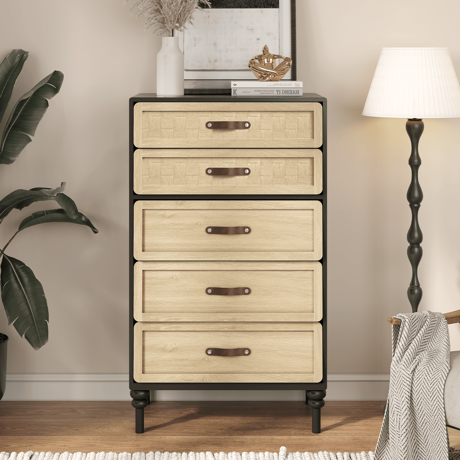 JOINICE 5-Drawer Chest - Walnut dressers for interior design