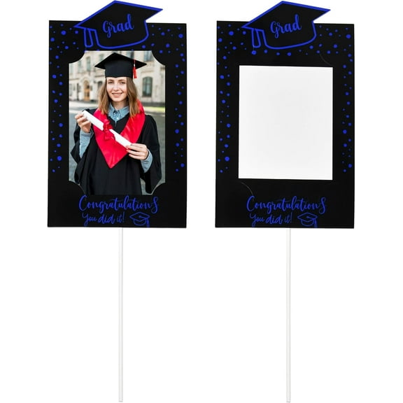 24 Pcs Graduation Party Picture Centerpiece Sticks Photo Table Toppers Props Blue Congrats Grad Centerpieces Decorations Class of 2025 Decor