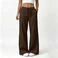 thumbnail image 2 of Women's Cotton Linen Wide Leg Pants High Waist Drawstring Loose Flowy Pants with Pockets Lightweight Summer Beach Pants with Pocket Brown, 2 of 9