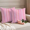 thumbnail image 2 of Pink Orange Blue Stripe Outdoor Waterproof Pillow Covers, Modern Abstract Art Striped Farmhouse Decorative Square Throw Pillowcase Sofa Cushion Sham for Patio/Couch/Chair, 24"x24" 2 Pack, 2 of 8