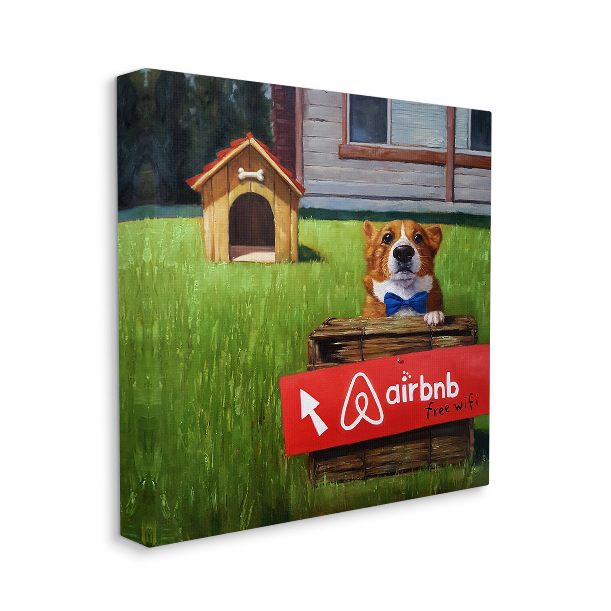 Stupell Industries Doghouse Rental Funny Bowtie Corgi Puppy Canvas Wall Art, 17 x 17, Design by Lucia Heffernan