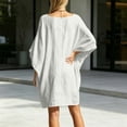 thumbnail image 4 of ChaoHeng Cotton Dress for Women Dresses for with Sleeves Batwing Solid Crew Neck Pocket Loose Tunic Summer White XXXL, 4 of 5