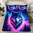 thumbnail image 2 of Manfei Woodland Animal Wolf Twin Sheet Sets,Purple Cyan Aurora Twin Fitted Sheet,Galaxy Starry Sky Flat Sheet For Kids,Ultra Soft Home Decor,3-Piece, 2 of 7
