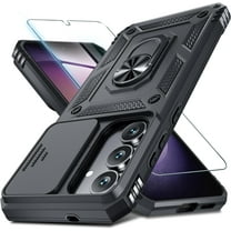 Cell Phone Cases For Samsung S25 FE Case Built in Slide Camera Lens Cover Finger Ring Holder Kickstand,Heavy Duty Shockproof Full Body Phone Cover
