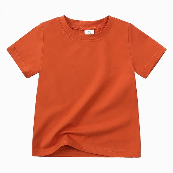 Nwiuh Toddler Baby Boy Girl Short Sleeve Crew Neck T Shirt Pullover Sweatshirt Summer Basic Tee Solid Casual Clothes(Orange,8-9 Years)