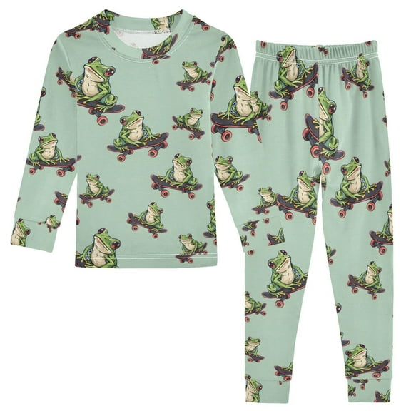 joogoo Frogs on Skateboards 2 Piece Long Sleeve Tee and Pants Cotton Pajama Set 5Y