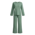 thumbnail image 5 of BRELIL Women's Ribbed Knit Two Piece Lounge Set Round Neck Long Sleeve Pullover Top Wide Leg Pants Casual Loungewear Solid Loose Fall Matching Outfits Travel Tracksuit, Green XL, 5 of 5