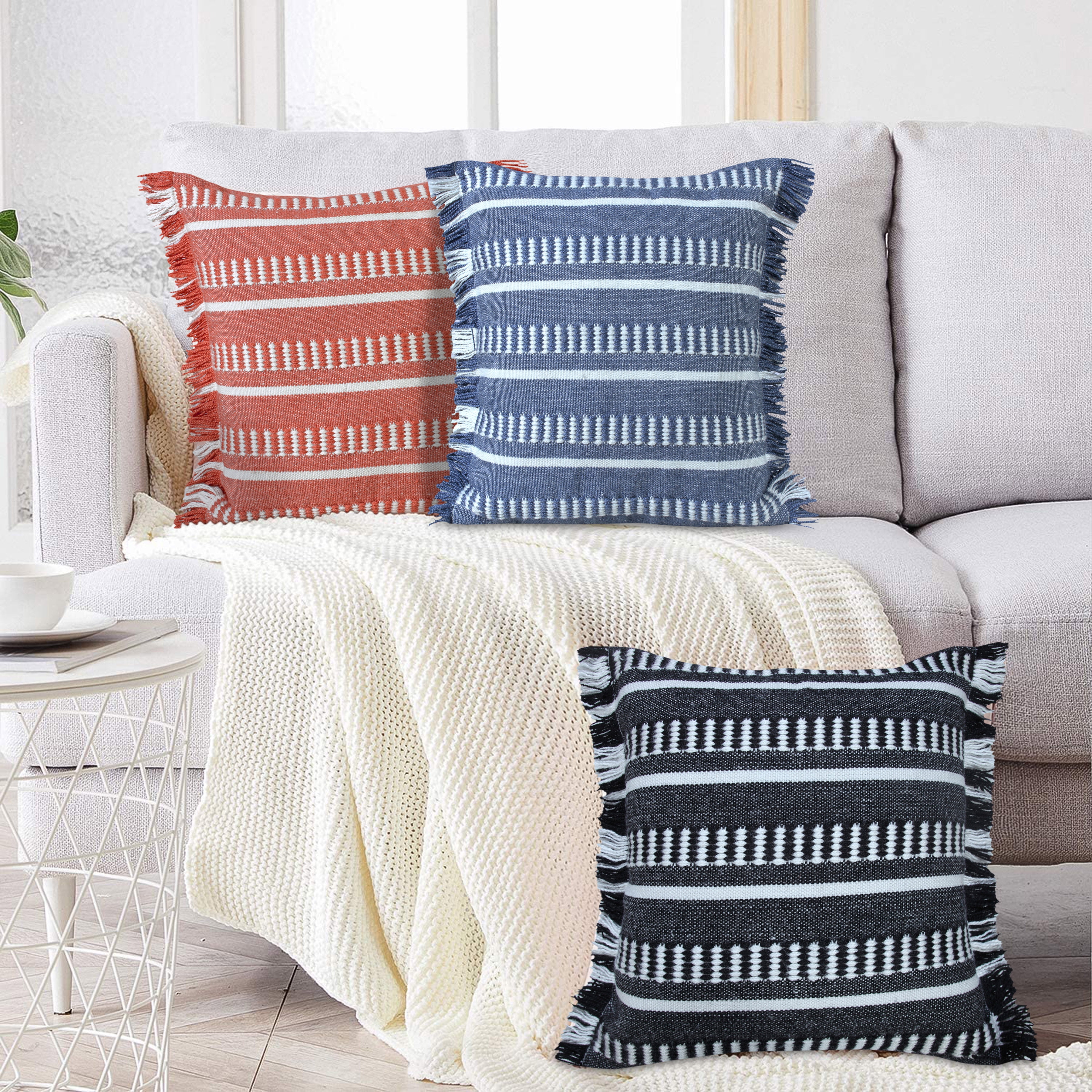 Ox Bay Bailey 20" x 20" Navy/White Striped Indoor/Outdoor Adult Decorative Throw Pillow