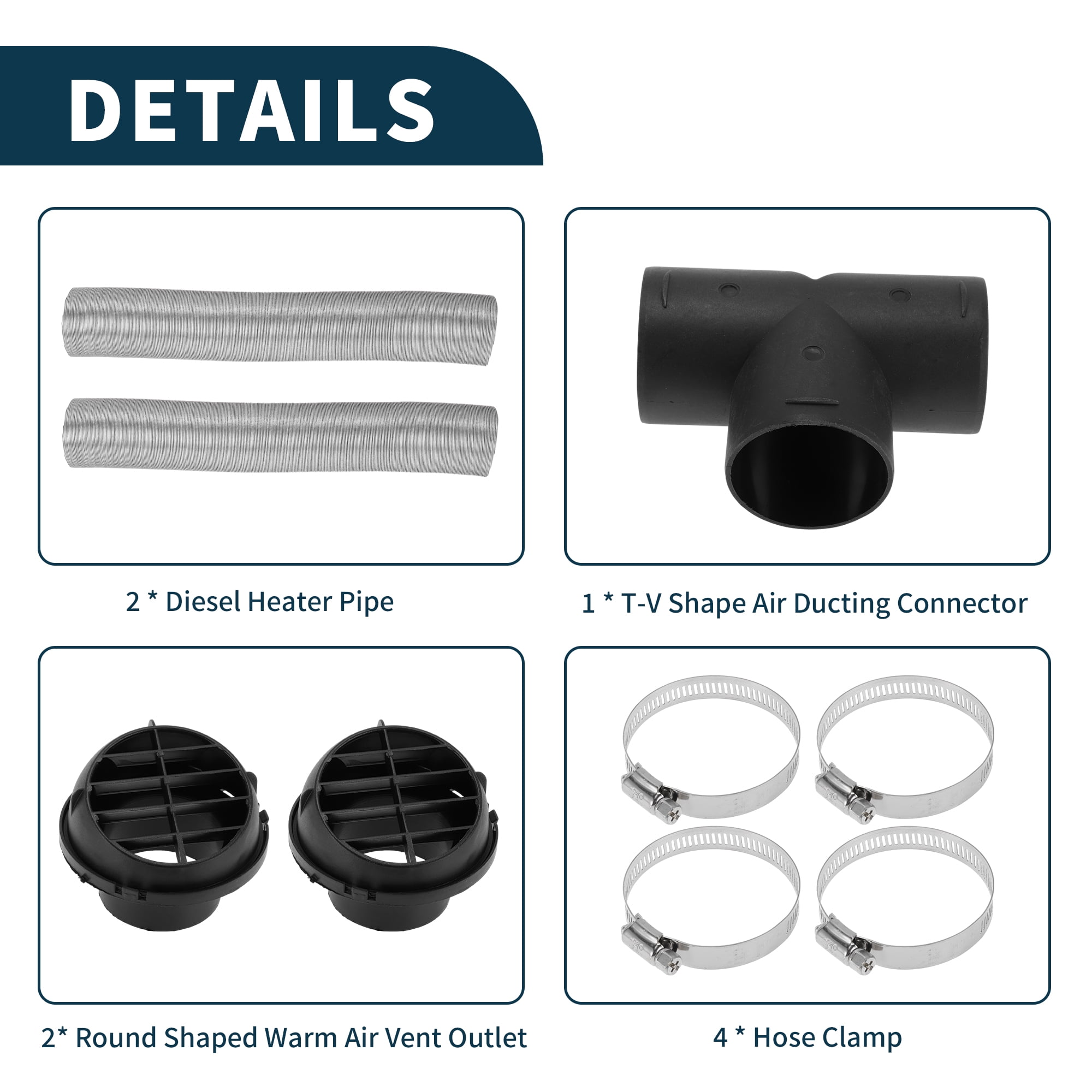 Unique Bargains 60mm Dia 80cm Car Heater Duct Kit Car Heater Duct Pipe Hose Set for Diesel Heater Silver Tone