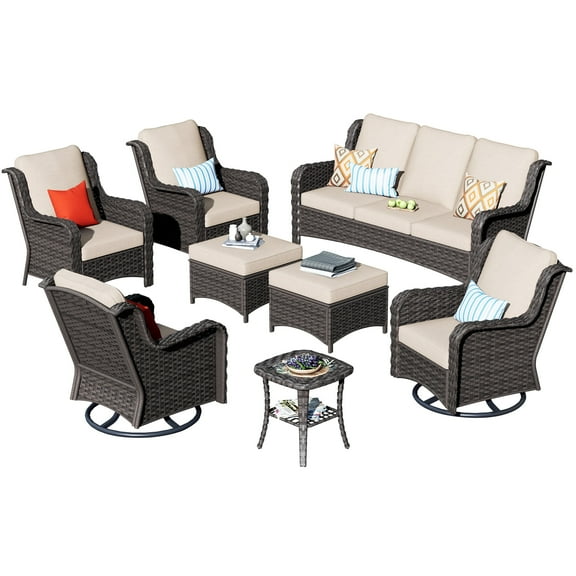 Ovios 8 Pieces Outdoor Patio Furniture with Swivel Chairs Wicker Patio Sectional with Sofa for Backyard