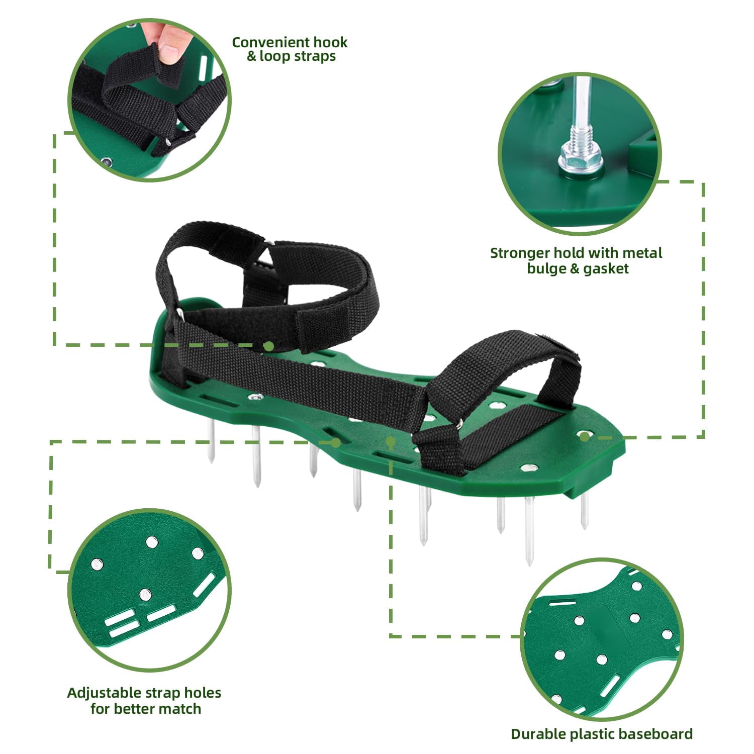 Lawn Aerator Shoes With Hook & Loop Straps  All Design Free-installation Heavy Duty Spiked Aerating Sandals One-size-fits-all For Yard Patio Garden