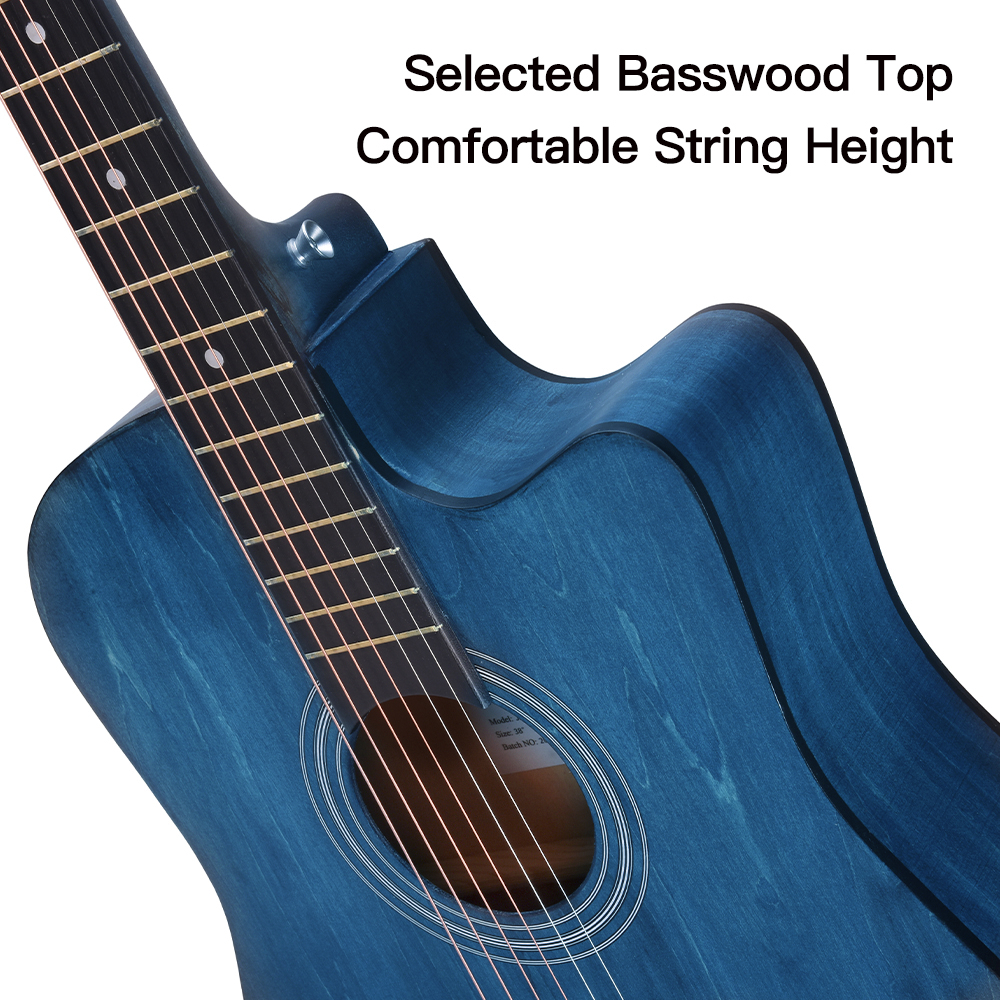 ADM 38in Acoustic Cutaway Guitar Beginner Kit Blue photo 3